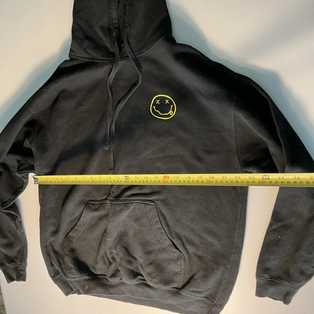 Nirvana Tultex Hoodie Large Black Yellow Smiley Face Logo Grunge Rock Band